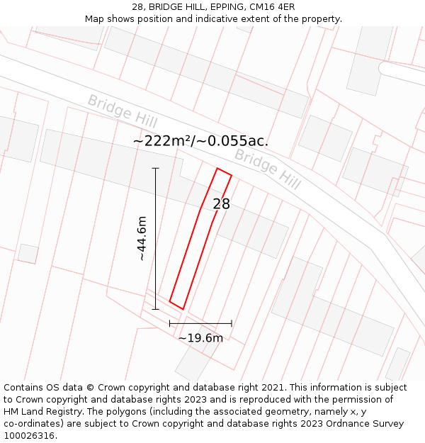 28, BRIDGE HILL, EPPING, CM16 4ER: Plot and title map