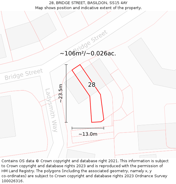 28, BRIDGE STREET, BASILDON, SS15 4AY: Plot and title map