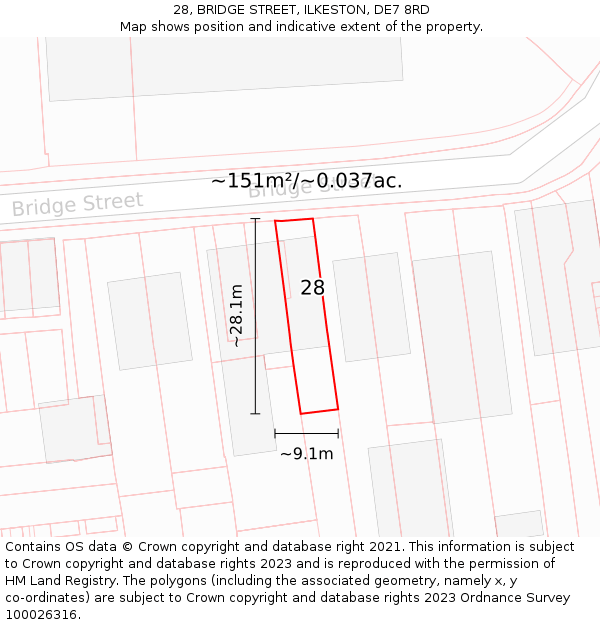28, BRIDGE STREET, ILKESTON, DE7 8RD: Plot and title map