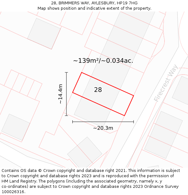 28, BRIMMERS WAY, AYLESBURY, HP19 7HG: Plot and title map