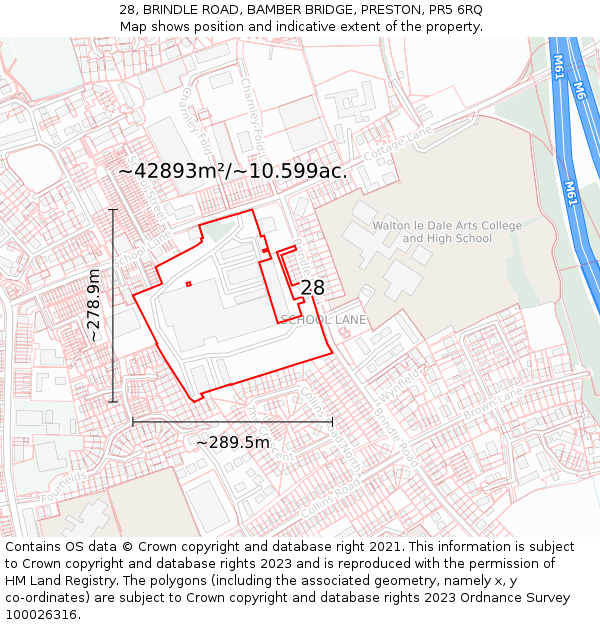 28, BRINDLE ROAD, BAMBER BRIDGE, PRESTON, PR5 6RQ: Plot and title map