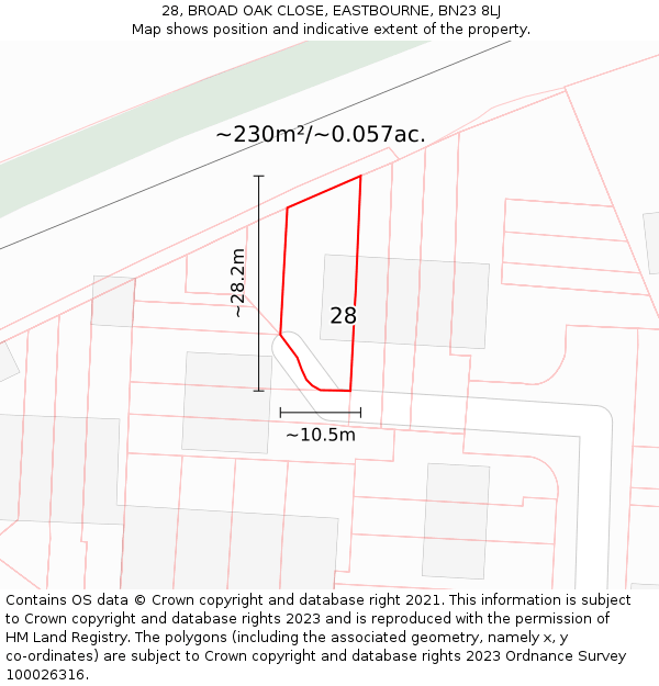 28, BROAD OAK CLOSE, EASTBOURNE, BN23 8LJ: Plot and title map