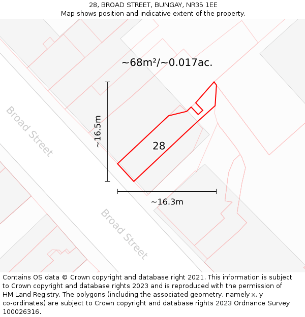 28, BROAD STREET, BUNGAY, NR35 1EE: Plot and title map