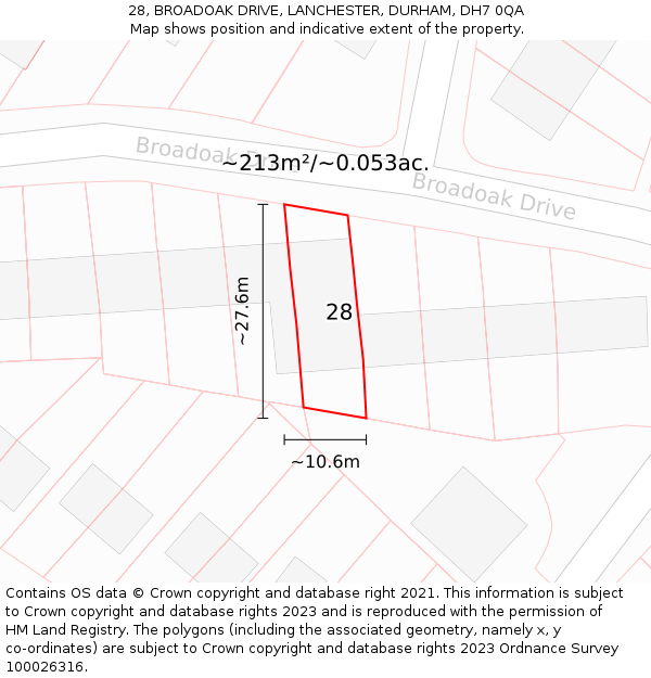 28, BROADOAK DRIVE, LANCHESTER, DURHAM, DH7 0QA: Plot and title map