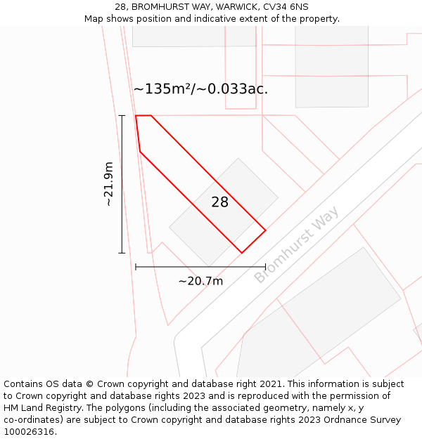 28, BROMHURST WAY, WARWICK, CV34 6NS: Plot and title map