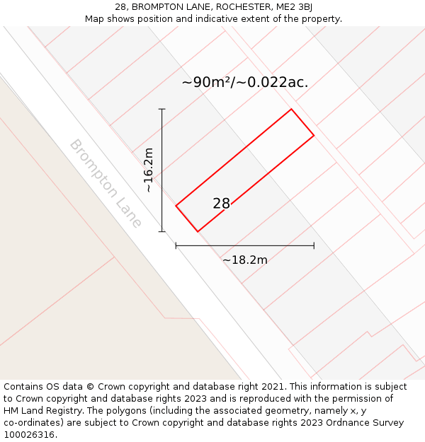 28, BROMPTON LANE, ROCHESTER, ME2 3BJ: Plot and title map