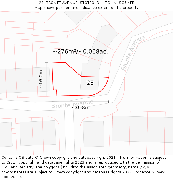 28, BRONTE AVENUE, STOTFOLD, HITCHIN, SG5 4FB: Plot and title map