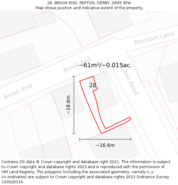28, BROOK END, REPTON, DERBY, DE65 6FW: Plot and title map