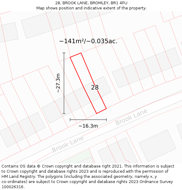28, BROOK LANE, BROMLEY, BR1 4PU: Plot and title map