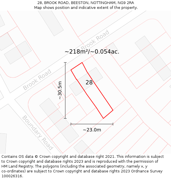 28, BROOK ROAD, BEESTON, NOTTINGHAM, NG9 2RA: Plot and title map