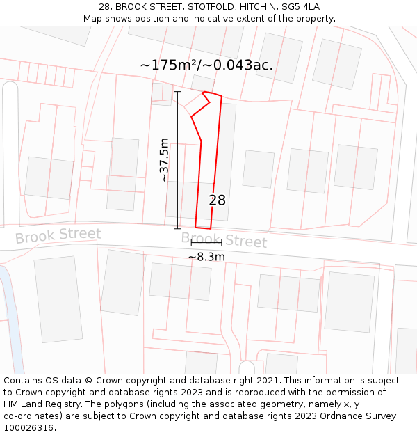 28, BROOK STREET, STOTFOLD, HITCHIN, SG5 4LA: Plot and title map