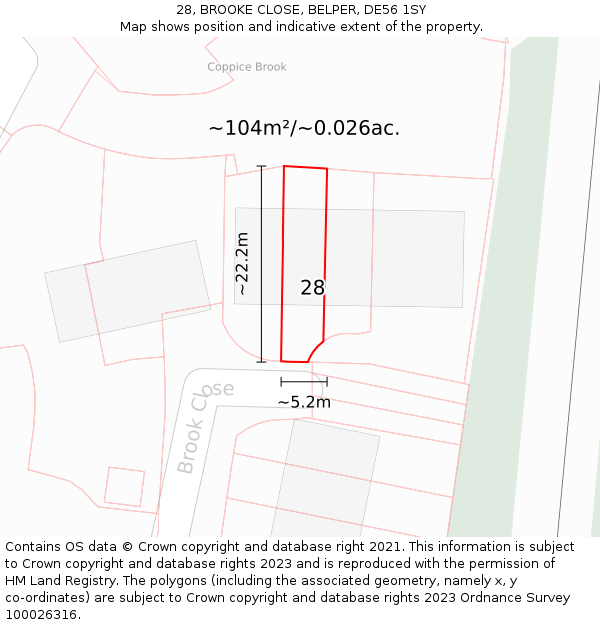 28, BROOKE CLOSE, BELPER, DE56 1SY: Plot and title map