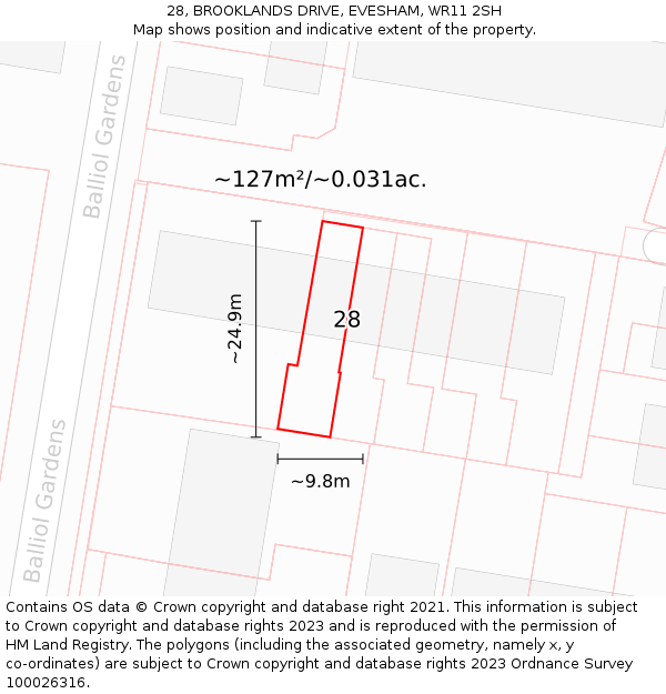 28, BROOKLANDS DRIVE, EVESHAM, WR11 2SH: Plot and title map