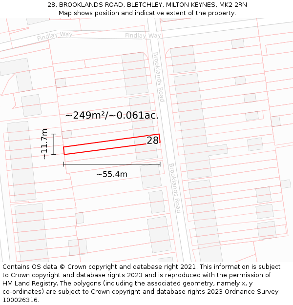 28, BROOKLANDS ROAD, BLETCHLEY, MILTON KEYNES, MK2 2RN: Plot and title map