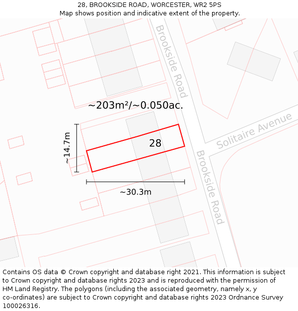 28, BROOKSIDE ROAD, WORCESTER, WR2 5PS: Plot and title map