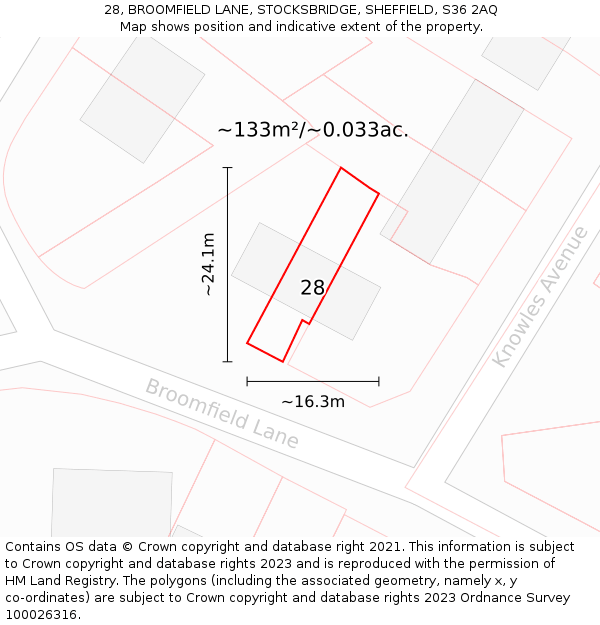 28, BROOMFIELD LANE, STOCKSBRIDGE, SHEFFIELD, S36 2AQ: Plot and title map