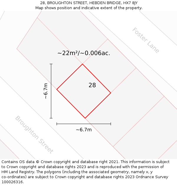 28, BROUGHTON STREET, HEBDEN BRIDGE, HX7 8JY: Plot and title map