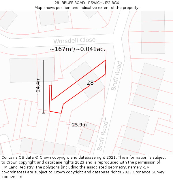 28, BRUFF ROAD, IPSWICH, IP2 8GX: Plot and title map
