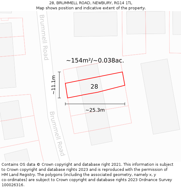 28, BRUMMELL ROAD, NEWBURY, RG14 1TL: Plot and title map