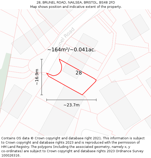 28, BRUNEL ROAD, NAILSEA, BRISTOL, BS48 2FD: Plot and title map