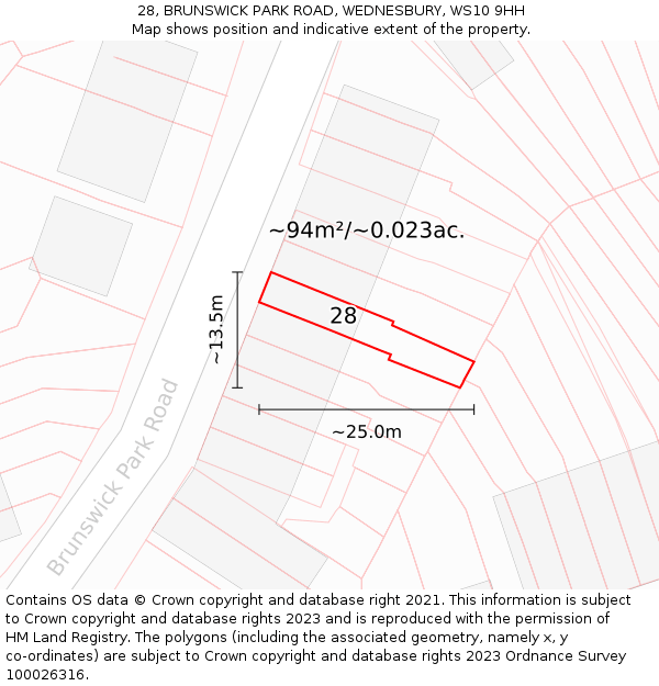 28, BRUNSWICK PARK ROAD, WEDNESBURY, WS10 9HH: Plot and title map