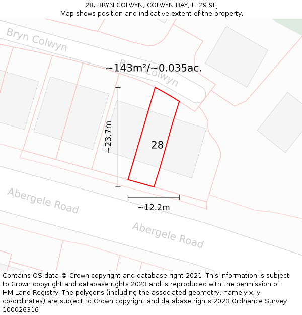 28, BRYN COLWYN, COLWYN BAY, LL29 9LJ: Plot and title map