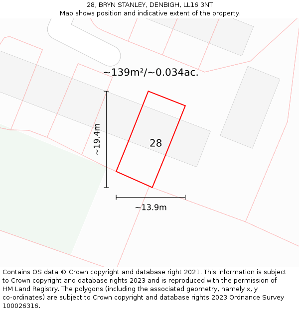 28, BRYN STANLEY, DENBIGH, LL16 3NT: Plot and title map