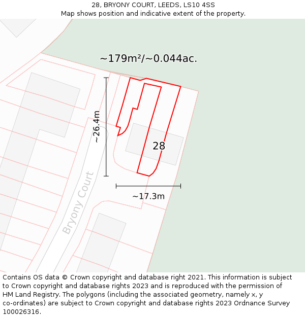 28, BRYONY COURT, LEEDS, LS10 4SS: Plot and title map