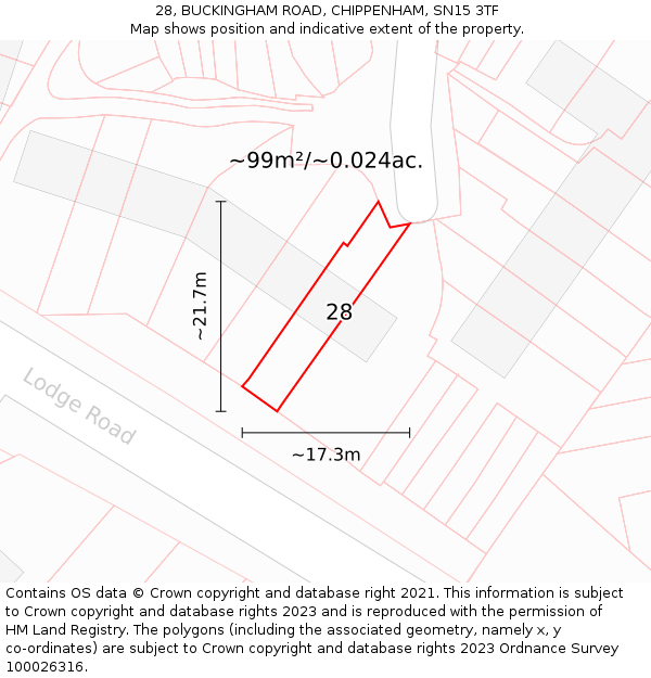28, BUCKINGHAM ROAD, CHIPPENHAM, SN15 3TF: Plot and title map