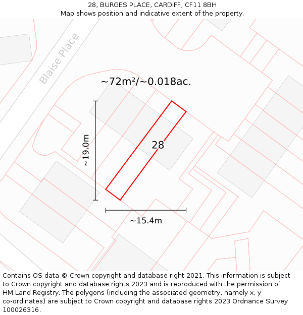 28, BURGES PLACE, CARDIFF, CF11 8BH: Plot and title map