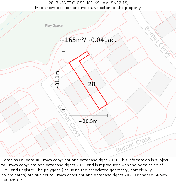 28, BURNET CLOSE, MELKSHAM, SN12 7SJ: Plot and title map
