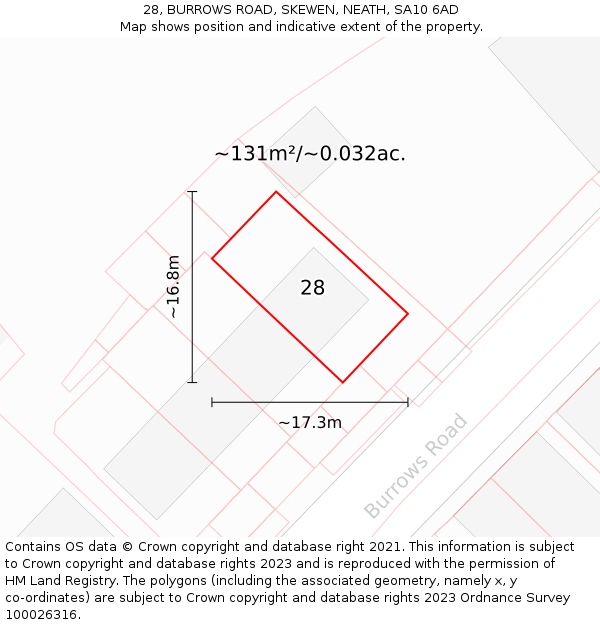 28, BURROWS ROAD, SKEWEN, NEATH, SA10 6AD: Plot and title map