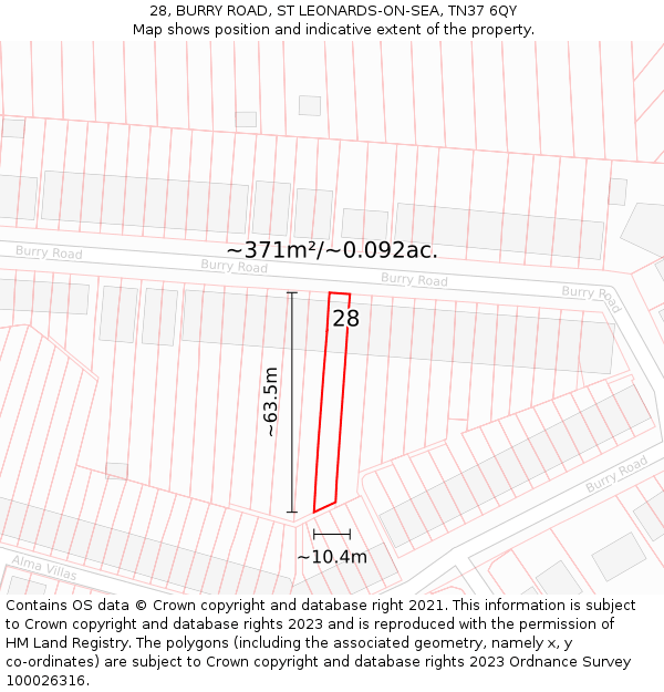 28, BURRY ROAD, ST LEONARDS-ON-SEA, TN37 6QY: Plot and title map