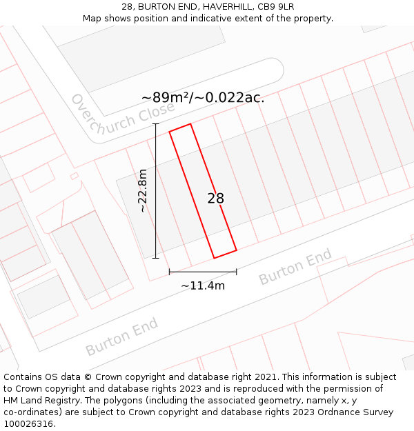 28, BURTON END, HAVERHILL, CB9 9LR: Plot and title map