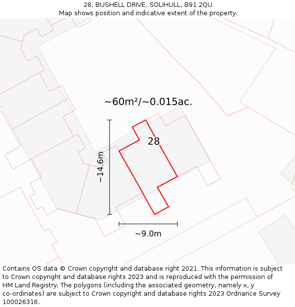 28, BUSHELL DRIVE, SOLIHULL, B91 2QU: Plot and title map