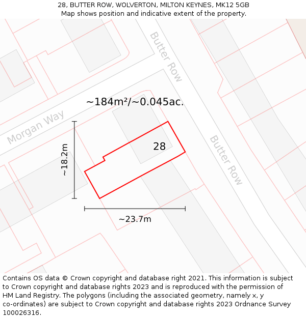 28, BUTTER ROW, WOLVERTON, MILTON KEYNES, MK12 5GB: Plot and title map