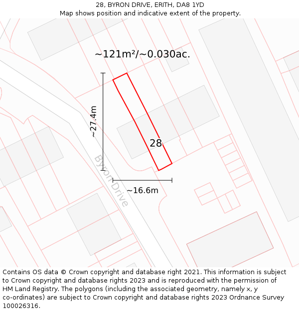 28, BYRON DRIVE, ERITH, DA8 1YD: Plot and title map