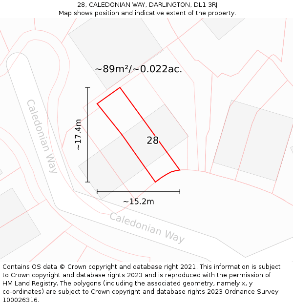 28, CALEDONIAN WAY, DARLINGTON, DL1 3RJ: Plot and title map