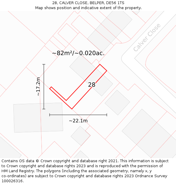 28, CALVER CLOSE, BELPER, DE56 1TS: Plot and title map