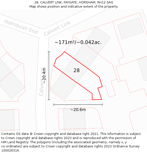 28, CALVERT LINK, FAYGATE, HORSHAM, RH12 0AG: Plot and title map