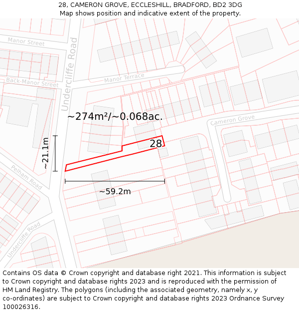 28, CAMERON GROVE, ECCLESHILL, BRADFORD, BD2 3DG: Plot and title map