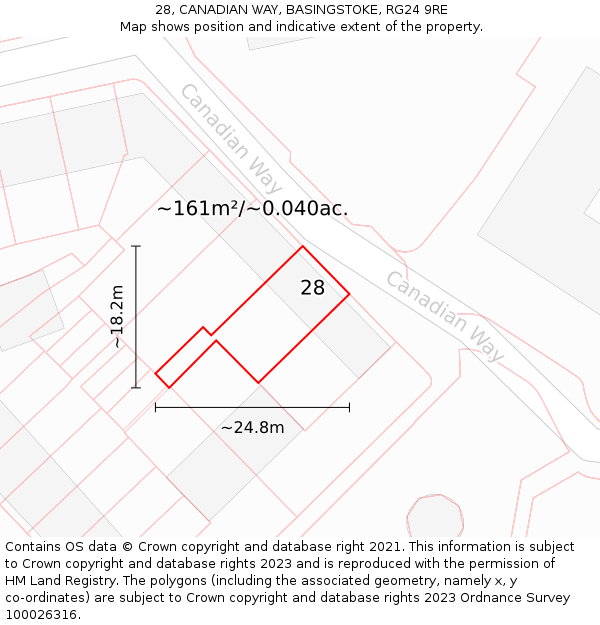 28, CANADIAN WAY, BASINGSTOKE, RG24 9RE: Plot and title map