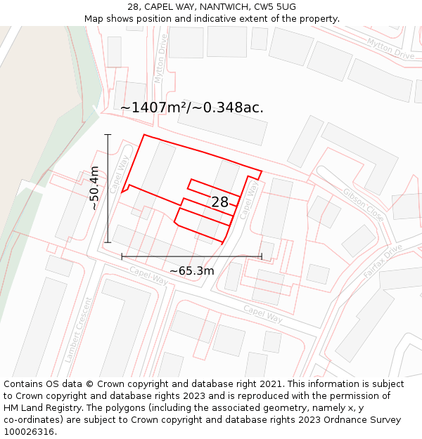 28, CAPEL WAY, NANTWICH, CW5 5UG: Plot and title map