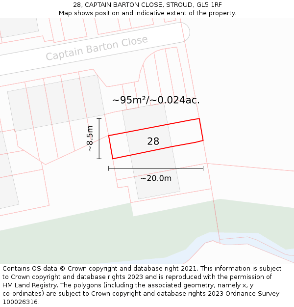 28, CAPTAIN BARTON CLOSE, STROUD, GL5 1RF: Plot and title map