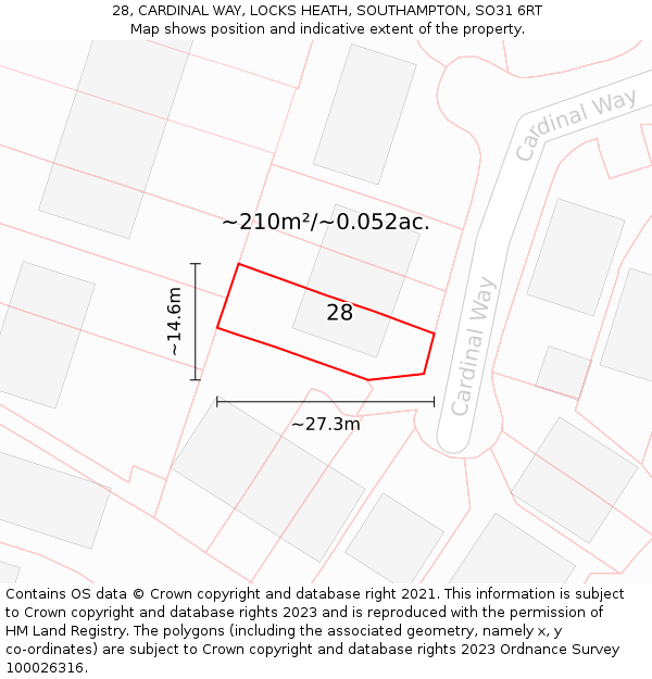 28, CARDINAL WAY, LOCKS HEATH, SOUTHAMPTON, SO31 6RT: Plot and title map