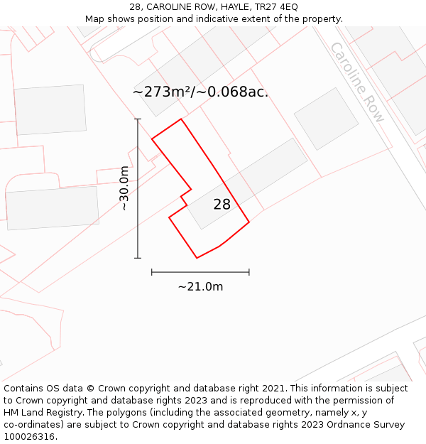 28, CAROLINE ROW, HAYLE, TR27 4EQ: Plot and title map