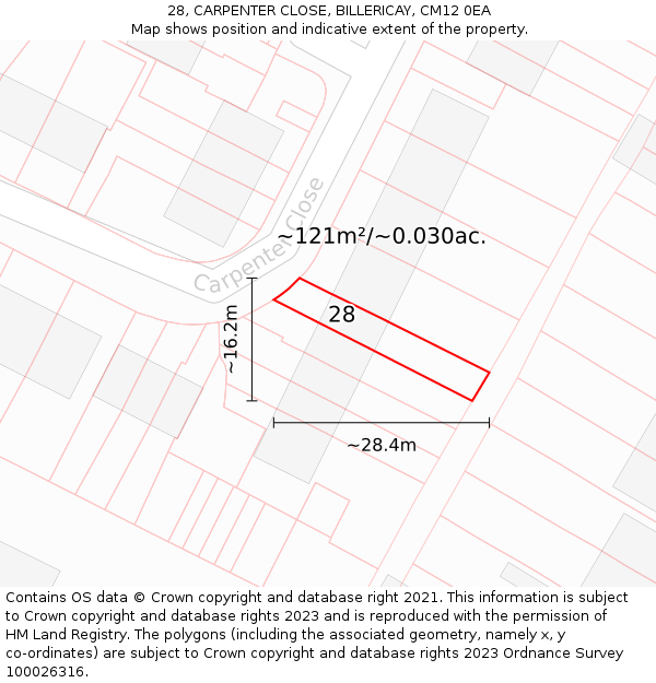 28, CARPENTER CLOSE, BILLERICAY, CM12 0EA: Plot and title map