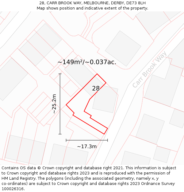28, CARR BROOK WAY, MELBOURNE, DERBY, DE73 8LH: Plot and title map