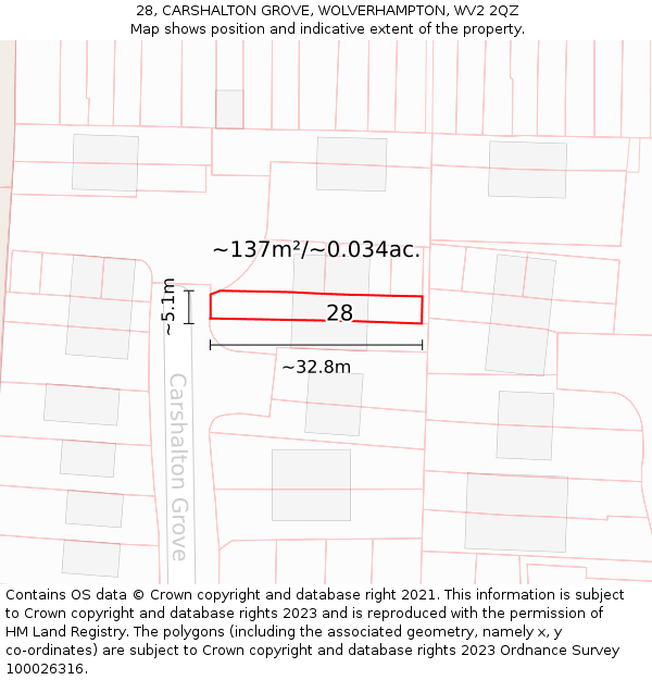 28, CARSHALTON GROVE, WOLVERHAMPTON, WV2 2QZ: Plot and title map