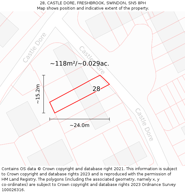 28, CASTLE DORE, FRESHBROOK, SWINDON, SN5 8PH: Plot and title map
